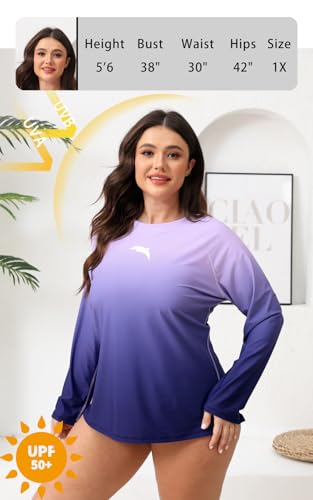 Halcurt Women's Plus Size Long Sleeve Rash Guard Shirts Swim Top UPF50+ Sun Protection Loose Fit Quick Dry Swimsuit2
