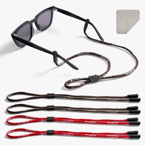 BILIONE Eyeglasses Strap, Sports Eye Glasses Holders Around Neck for Men & Women, Sunglasses Lanyard Chain (2 Red and 2 Brown)