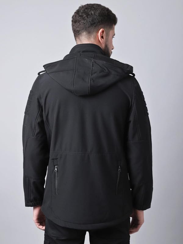Image of MOUNTMILLER Men's 12 Zipper Softshell Hooded Tactical Jacket | Water-Repellent, Multi-Pocket, Abrasion-Resistant - Perfect for Outdoor Activities, Hiking, and Trekking