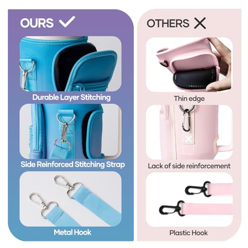 Image of linmaya Water Bottle Carrier Bag with Phone Pocket for Stanley Cup 40 /30oz,Insulated Neoprene Water Bottle Holder Cross-boday Bag with Adjustable Shoulder & Handheld Strap Stanley Cup Accessories