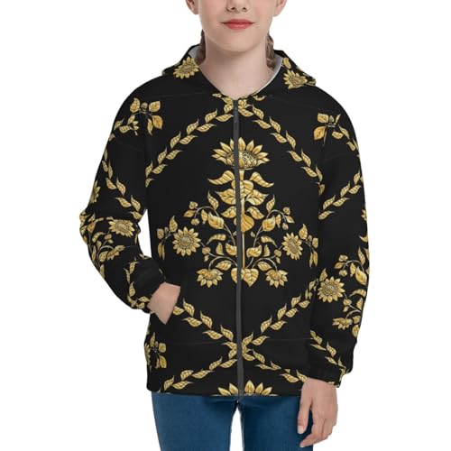 Sunflower In Gold And Black Kid Hoodies Boys Zip Up Sweatshirts Girls Pullover with Pocket3