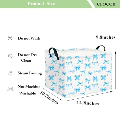 Image of CLOCOR Rectangular Storage Basket Empty,Gift Basket,Waterproof Storage Bin,Room Decor(Blue Bowknot)