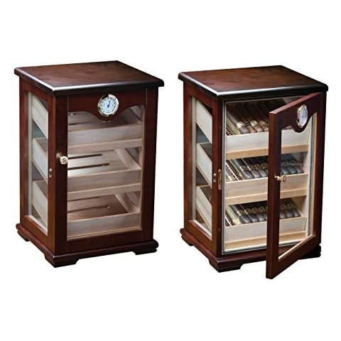 Prestige Import Group Milano Countertop Display Cigar Humidor with 4 Glass Sides & Angled Trays - Up to 125 Cigar Capacity - Finish: Dark Mahogony Cover