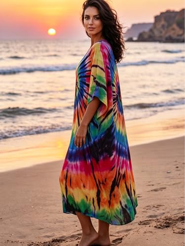 Image of Kaftan Dresses for Women Plus Size Summer Beach Dress with Print and Swim Cover Ups