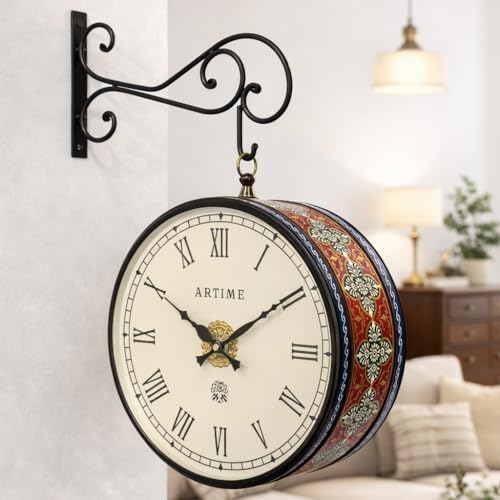Image of Hand Painted Vintage Wall Clock, 12 inch, Double Side | Metal, Analog