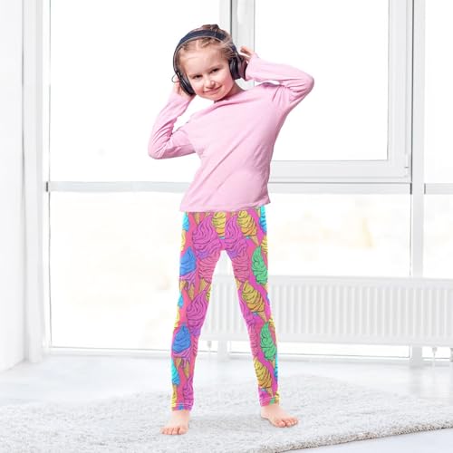 Colorful Pink Ice Cream Girls Casual Leggings for Kids Printed Long Pant Bottoms Stretch and Soft4
