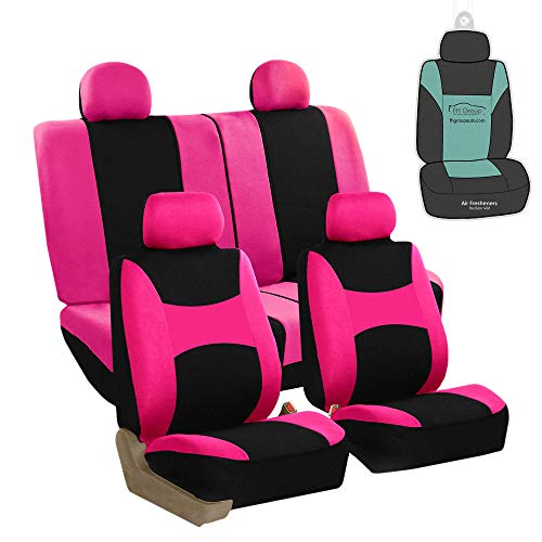 FH Group Stylish Full Set Car Set Covers Front Set and Rear Split Function, Airbag Compatible – Universal Fit for Cars Trucks & SUVs (Pink/Black)
