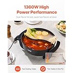VEVOR Electric Hot Pot, 1360W 5 L Double-flavor Shabu Shabu Pot, Non-Stick Electric Cooker with Divider, Clear Glass Lid, Temperature control, Chinese Hotpot for 6-10 People Family Dinning & Party - Image 2