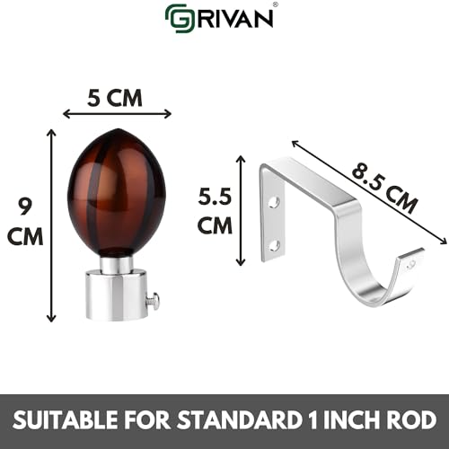 Image of Stainless Steel Curtain Bracket Parda Holder with Support 1-Inch Rod Pocket Finials Designer Door and Window Rod Support Fittings, Curtain Rod Holder (Brown Glossy, Pair of 6)