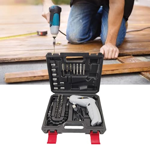 MasYosh Kit de Destornillador Eléctrico, Taladro Inalámbrico Recargable con Puntas, para Instalación de Atornillado, Tipo Pistola Recta, Alta Velocidad de Torsión, Tamaño Compacto y