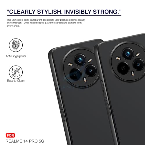 Image of AESTMO Realme 14 Pro 5G Back Cover | 360 Protection | Matte Frosted Hard Back Translucent | Bumper Case for Realme 14 Pro 5G (Smoke Black Matte PC+Black TPU Bumber)