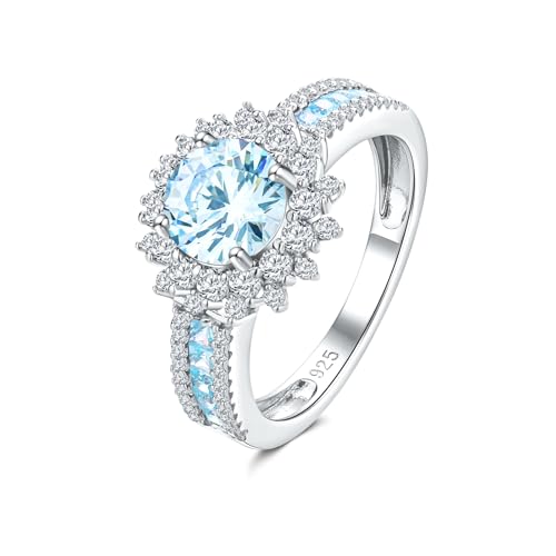 Aquamarine Ring for Women Light Blue Stone Engagement Promise Ring for Her