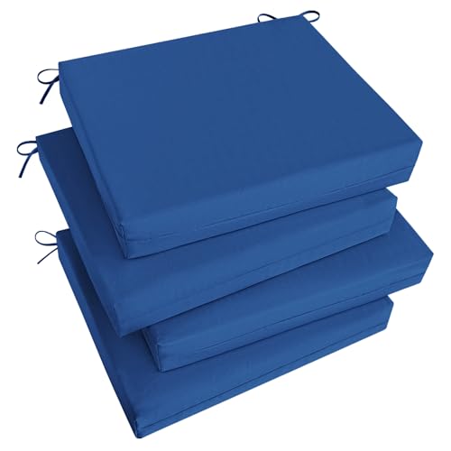 Image of Basic Beyond Outdoor Chair Cushions Set of 4, Square Corner Outdoor Cushions for Patio Furniture, Water Resistant Patio Chair Cushions with 2 Ties, 18.5x16x3, Royal Blue