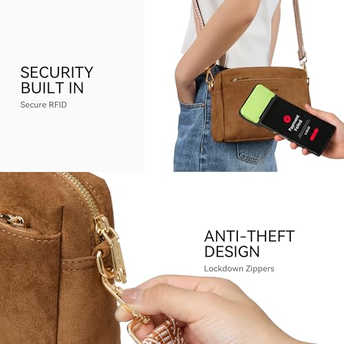Image of BOSTANTEN Small Crossbody Purse for Women Triple Zip Cell Phone Leather Handbag with Colored Shoulder Strap
