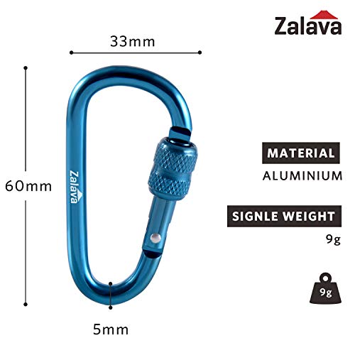 Zalava 2" 10 Pcs D-Clip Durable Locking Carabiner Clips Keychain Clip, Spring-Loaded Aluminum Keychain Clip Hook, Screwgate Locking Carabiner Clip Outdoor, Indoor, Or Dog Leash Round #TOP2