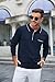 COOFANDY Men's Knit Polo Long Sleeve Casual Retro Contrast Collared Sweater V Neck Golf Navy Blue