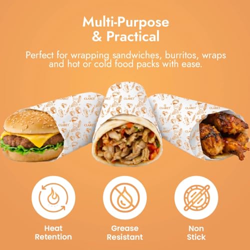 Image of Claret Oil Grease Proof Food Wrapping Paper | 9+2 Meter Roll | Eco-Friendly Non-Stick Butter Paper For Burgers Snacks Sandwiches (Pack Of 6)