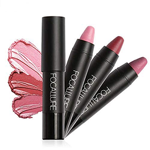 FOCALLURE Matte Lip Crayon Lipstick 3 Colors, Long-lasting Full-pigment Waterproof Smooth Lip Liner Set, Moisturizing Lip Pencil Makeup Cosmetic Kits(Z3)