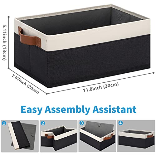 Ghvyennttes GS-004-06 Storage Baskets For Organizing, Fabric Storage Bins With Leather H&Les, Foldable Rectangular Storage Baskets thumb #2