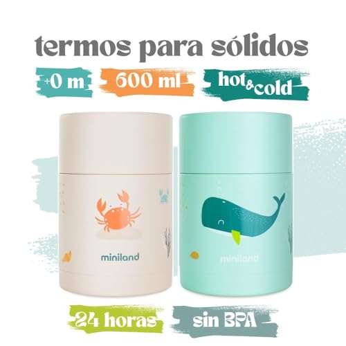 Termo bebé comidas Miniland 745ml de acero inoxidable con dos recipientes herméticos 6