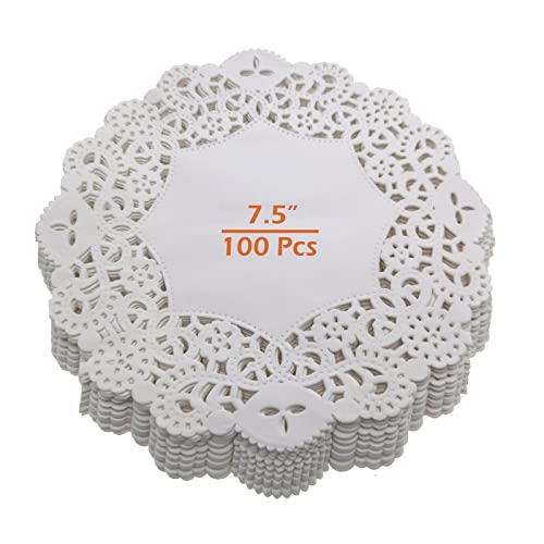 Tapices de encaje, 100 manteles blancos redondos de papel para tartas, posavasos de papel para tartas, para bodas, fiestas de cumpleaños, decoración de vajilla, 7,5 pulgadas