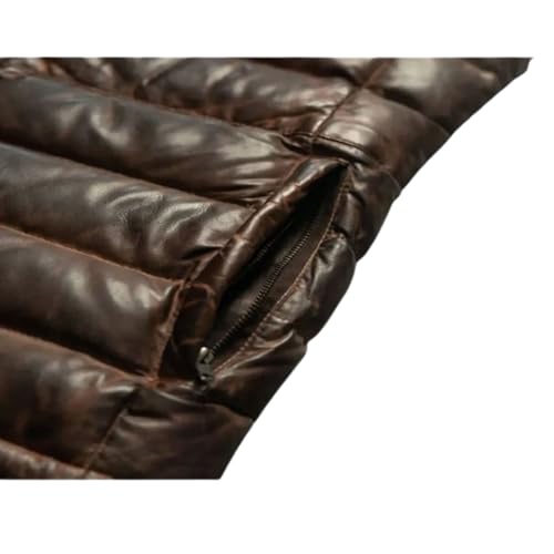 Distressed Brown Leather Motorcycle Puffer Vest with Quilted Two-Tone Design4