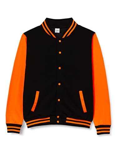 AWDis Electric Varsity Jacket, Chaqueta Bomber para Hombre, Multicolor (Jet Black/Electric Orange), Large