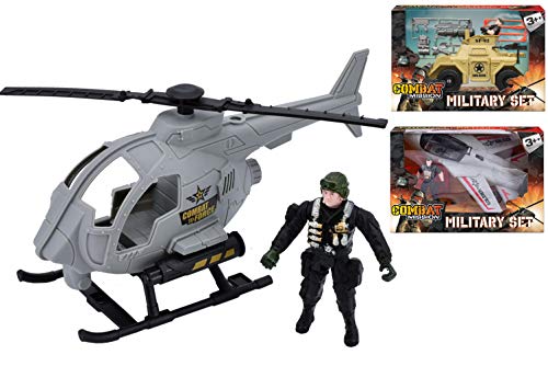 KandyToys Combat Mission 3 st militaire leger speelgoed set - gepantserde vrachtwagen, vechter jet of helikopter