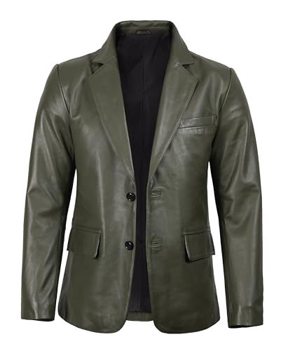 Image of fjackets Mens Leather Jacket - Real Lambskin Leather Blazer, Notched Collar Sport Coat for Men