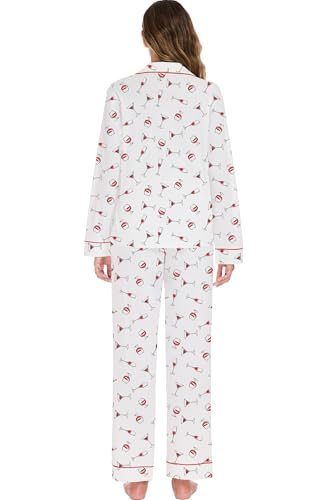 Image of LUBOT Christmas Pajamas for Women 100% Cotton Pajama 2 Piece PJ Set Soft Long Sleeve Button Xmas Print Loungewear XS-XXL