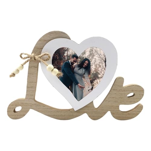 Love Heart Photo Frame, Personalised Wooden Heart-shaped Frame Romantic Tabletop Picture Display Wedding Gifts for Wedding Engagement Anniversary Valentine(size:1pc)