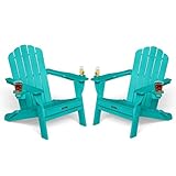 Eesdom Adirondack Chair Set of 2, 5-Slatted All-Weather Outdoor Adirondack Chair, Wood Texture Lawn Chair for Fire Pit, Patio, Garden, Poolside, Lakeblue