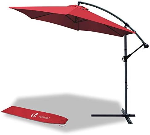 VOUNOT 3m Cantilever Garden Parasol, Banana Patio Umbrella with Crank Handle and Tilt for Outdoor Sun Shade, Green