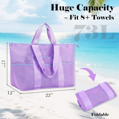 Image of Fammart Large Mesh Beach Bag for Women, Oversized Beach tote Swim Pool Bag