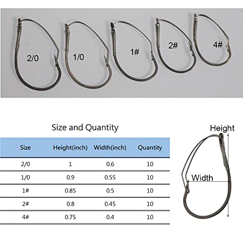 10Pcs/Box Weedless Worm Hooks Wacky Fishing Hook For Bass Fishing 4#, 2#, 1#, 1/0, 2/0 (2#-10Pcs) #TOP2