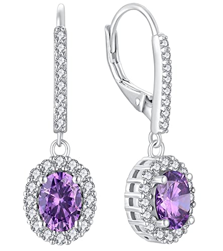 Boucles d'oreilles argent 925 ovales en oxyde de zirconium et 12 pierres de naissance
