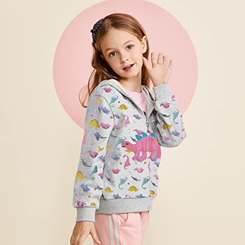 Ddsol Toddler Little Girl Zip Up Hoodie Grey Dinosaur Jacket Zipper Hooded Sweatshirt Long Sleeve Shirt Coat Outwear Cotton Kid Pullover Top Spring Fall Winter Clothes For Baby Size 4T #TOP1