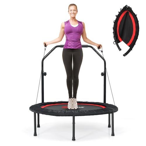 COSTWAY Trampoline Exterieur Interieur Enfant Adulte Ø101 cm, Trampoline Fitness Pliable avec Poignée, Hauteur Réglable à 4 Niveaux, 2 Bandes de...