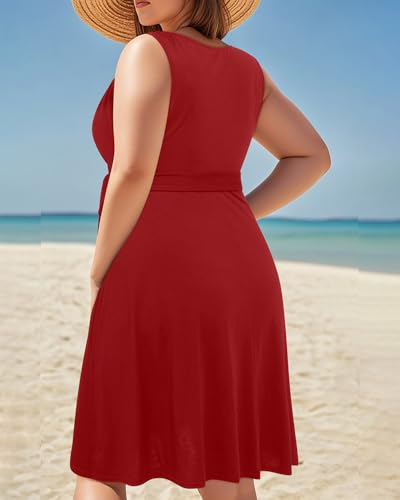 Image of Holipick Women's Plus Size Sleeveless V Neck Wrap Sundress Summer Casual Dress with Pockets