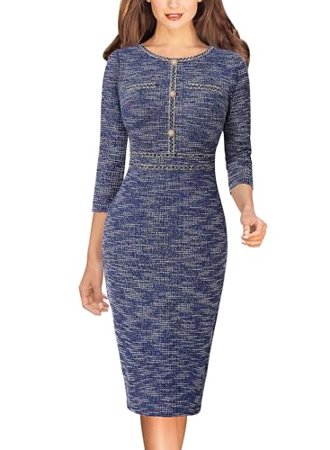 Image of VFSHOW Womens Button Crew Neck Wear to Work Office Business Casual Church Party Slimming Fitted Bodycon Pencil Sheath Dress