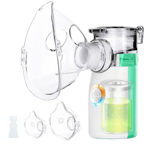 Wholede Aerosol Portatile, Aerosol Ultrasuoni Silenzioso, Nebulizzatore Inalatore Silenzioso Portatile con 2 Maschera e 1 Boccaglio,Aerosol Silenziosi per Adulti e Bambini, USB-C Ricaricabile(Verde)