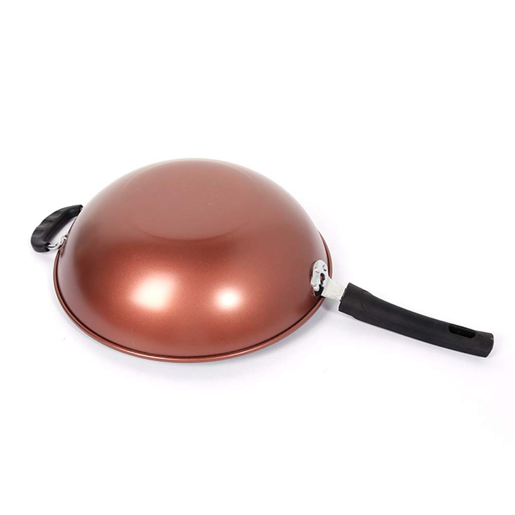 Acero Carbono Wok Fondo Plano, Woks Y Sartenes Woks Hechos A Mano/Mango De Plástico De Fondo Plano Utensilios De Cocina Antiadherentes, Rojo,34cm(13.4")