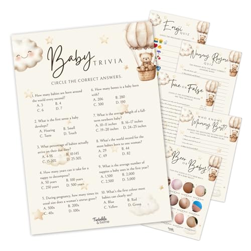 Twinkle & Twine Neutral Teddy Bear Baby Shower Games Bundle 10 Pack