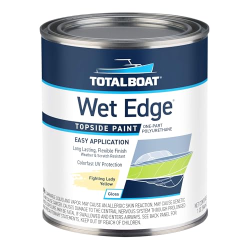 Image of TotalBoat Wet Edge Topside Marine Paint Premium Polyurethane Coating for Boats, RVs, Exterior Trim, Fiberglass, Metal, and Wood (Fighting Lady Yellow, Quart)