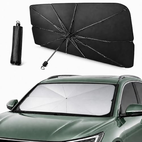 AlfaHome - Parasol Coche Delantero Tipo Paraguas Plegable con Funda de Regalo – Protección UV, Reduce el Calor Interior en Minutos, Parasol Coche Compacto (140x78 cm)