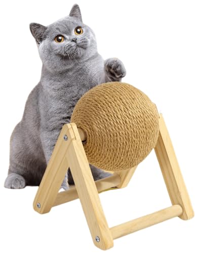 Rascador para gatos de sisal con bola interactiva mediano amarillo miniatura 1