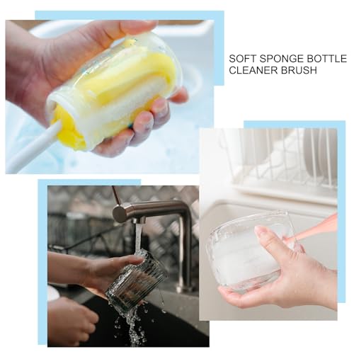 Image of PATIKIL 10.7 Inch Bottle Soft Brush, 2 Pcs Soft Sponge Bottle Cleaner with White Plastic Long Handle Cup Brush Scrubber for Vase Bottle Pot Wine Glass Cup Mugs, Dark Blue