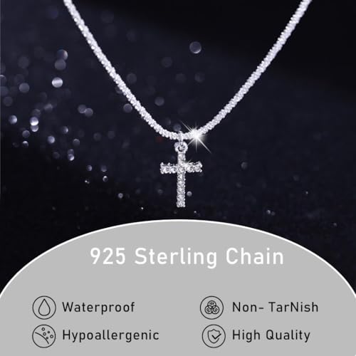 Yalice 925 Sterling Silver Sparkly Necklace Layered Dainty Chain Necklace Silver Cross Pendant Paperclip Necklaces Waterproof Minimalist Jewelry Gifts4