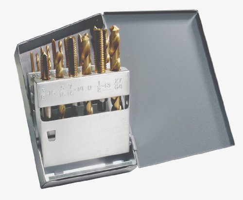 Chicago Latrobe HT18T High-Speed Steel Jobber Length Drill Bit and Hand Tap Set with Metal Case, TiN Coated, 18-Piece, Wire Size, Letter, Inch, UNC #6-32 to 1/2"-13 plus #10-32 UNF Tap Sizes Chicago Latrobe HT18T High-Speed Steel Jobber Length Drill Bit and Hand Tap Set with Metal Case, TiN Coated, 18-Piece, Wire Size, Letter, Inch, UNC #6-32 to 1/2"-13 plus #10-32 UNF Tap Sizes