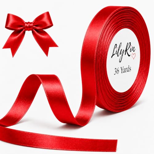 Red Ribbon 3/8 Inch x 36 Yards for Christmas DIY Crafts Decor Wreaths Satin